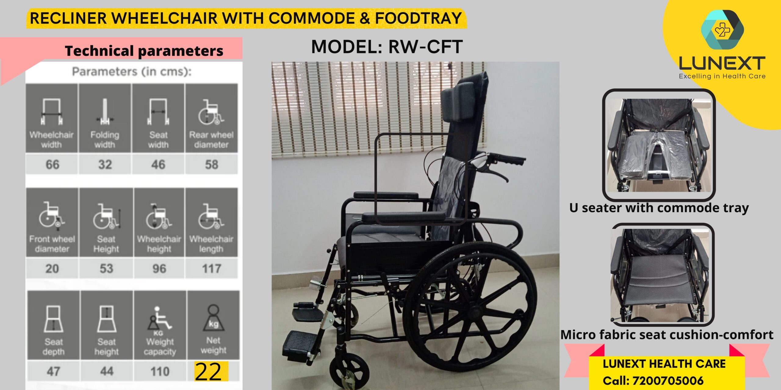 RECLINING WHEELCHAIR Indiawith commode & foodtray Best price no1
