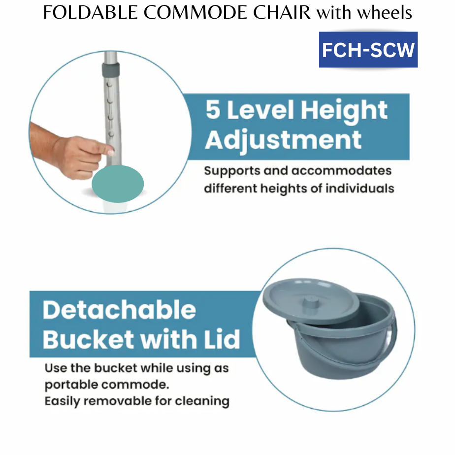 Commode Chair with Wheels Chennai - Foldable Portable Toilet Chair With Wheels-Best price no1-Model: FCH-SCW - Image 4