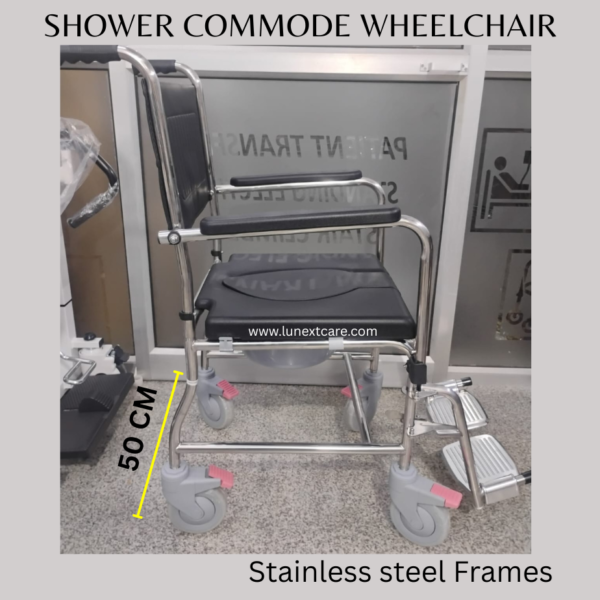 STAINLESS STEEL SHOWER COMMODE WHEELCHAIR