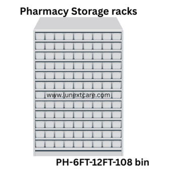 Pharmacy rack with 108 bin